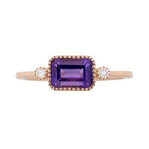 1ct Zambian Amethyst & Diamond Accent Ring in 14K Rose Gold with Milgrain Detail